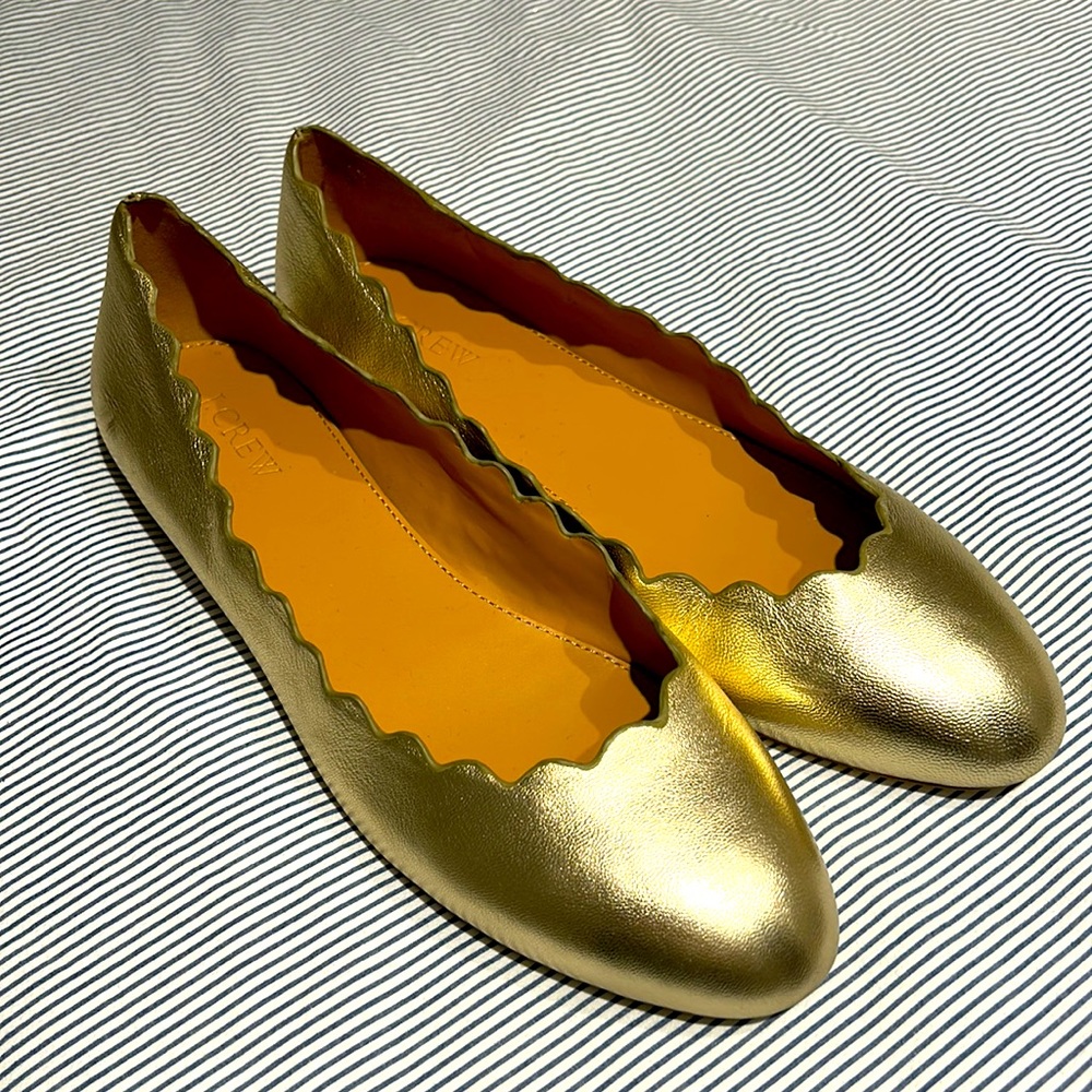J. CREW Gold Scalloped Edge Ballet Flats Size 10.5